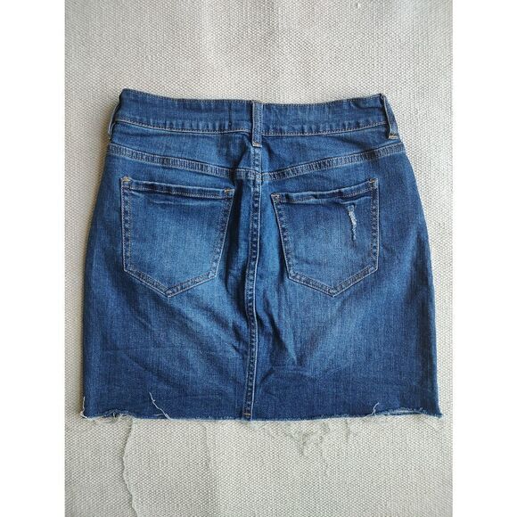 Pacsun Women's Size 26 Dark Wash Blue Mini Length 5 Button Fly Skirt Raw Hem - Picture 2 of 5